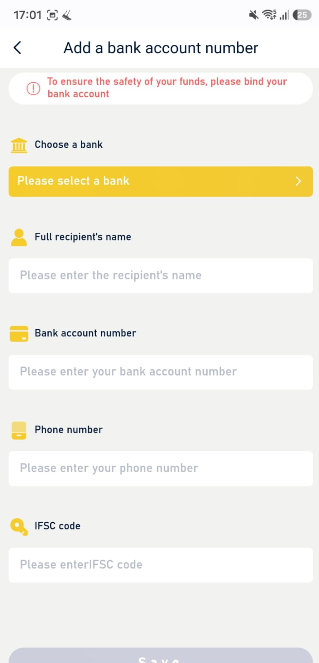 Add Bank Account Screen